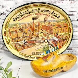 Anheuser-Busch St. Louis Tray & Heineken Lager Wooden Shoe